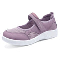 Women's grey mesh casual shoes with Velcro fastening and round toe for leisure wear