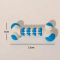 Blue bone-shaped rubber dog toy with treat compartment for small breed puppies