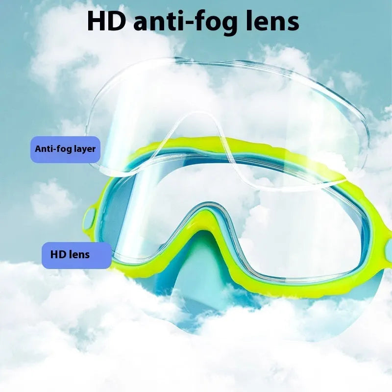 Children's anti-choked swimming goggles with HD anti-fog large frame in blue pink boxed packaging