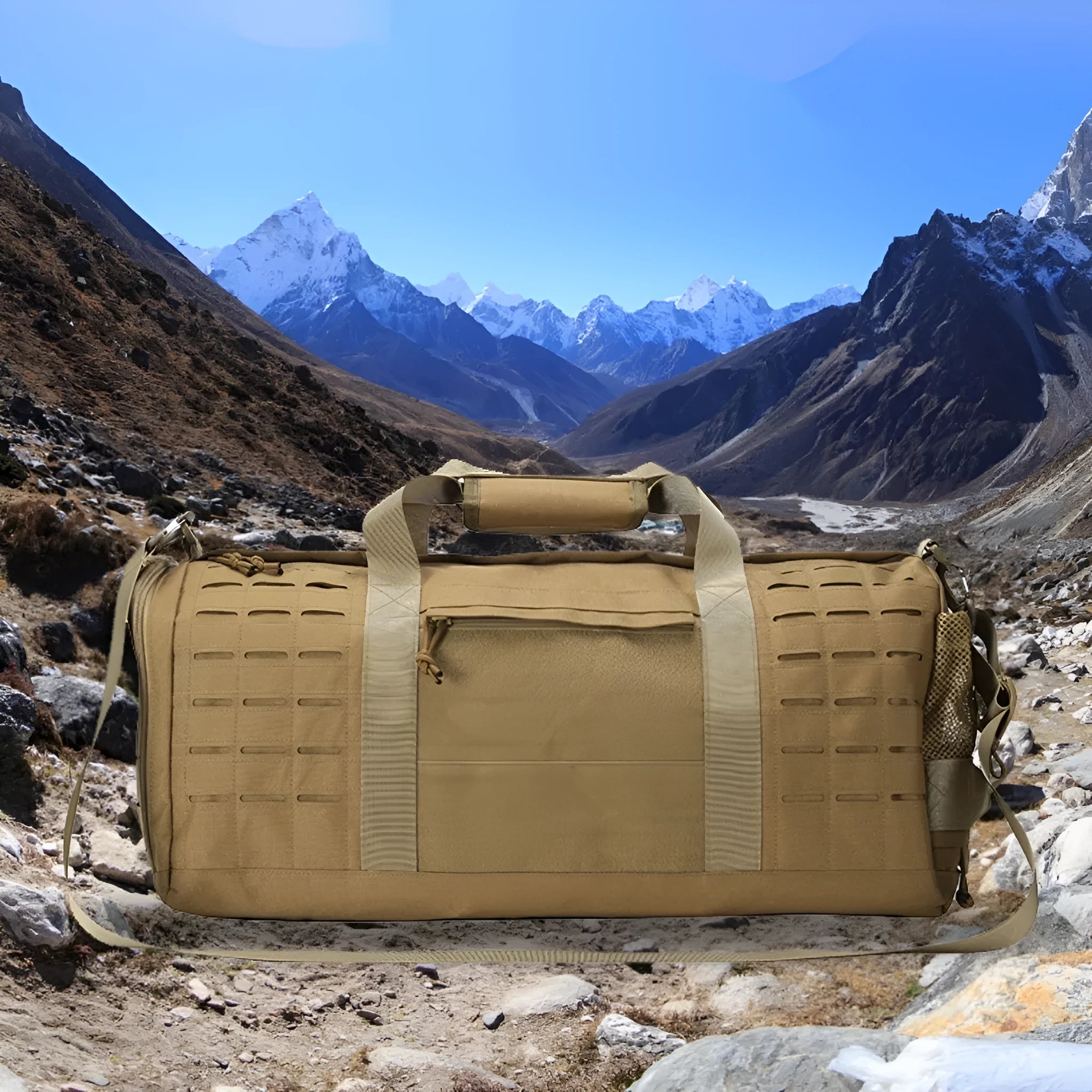 Men's khaki Oxford cloth sports handbag with an air pillow shoulder strap