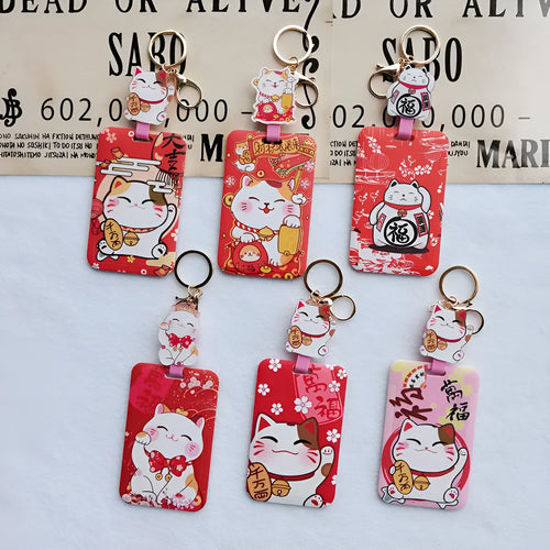 Lucky Cat cartoon design plastic certificate sleeve and matching ferrule pendant gift set.