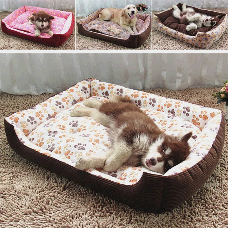 Camel coloured plush dog bed with sofa-style bolsters for small dogs, shown in Large 70x55cm size