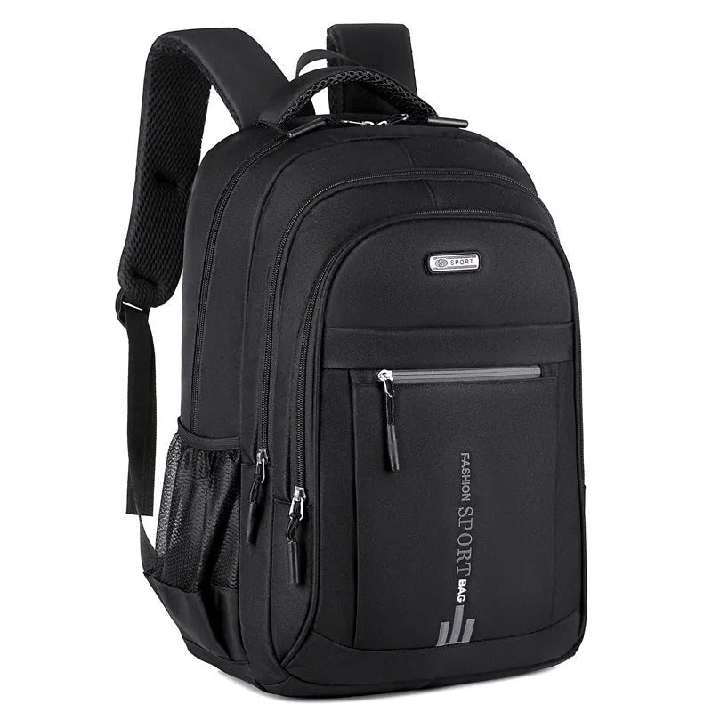 Men's solid colour nylon computer backpack with sewing thread detail, 36-55L capacity, air pillow belt