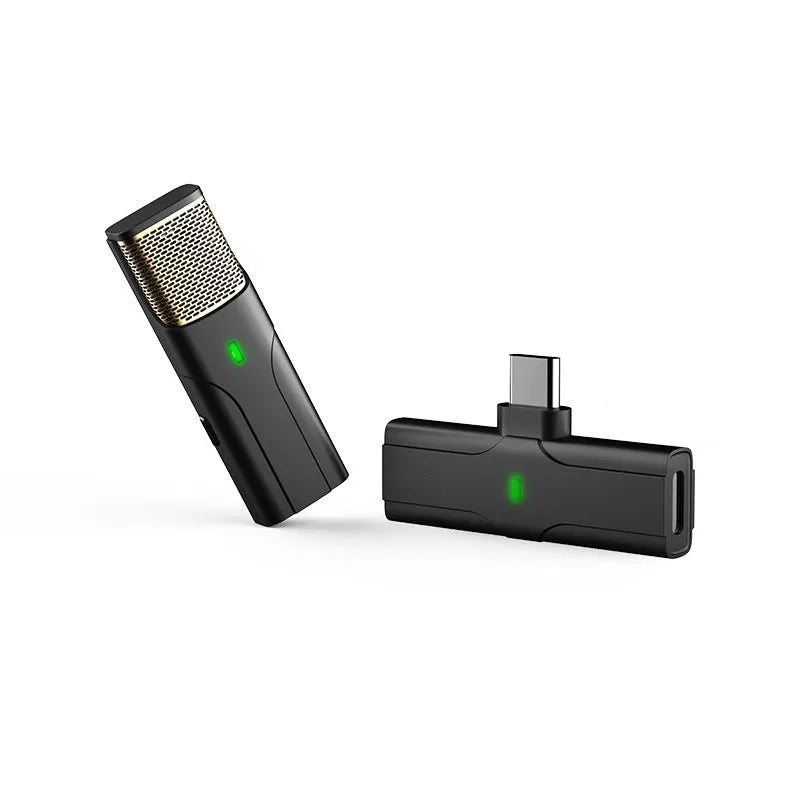 Black wireless lavalier microphone with Type-C cable for mobile recording and live streaming