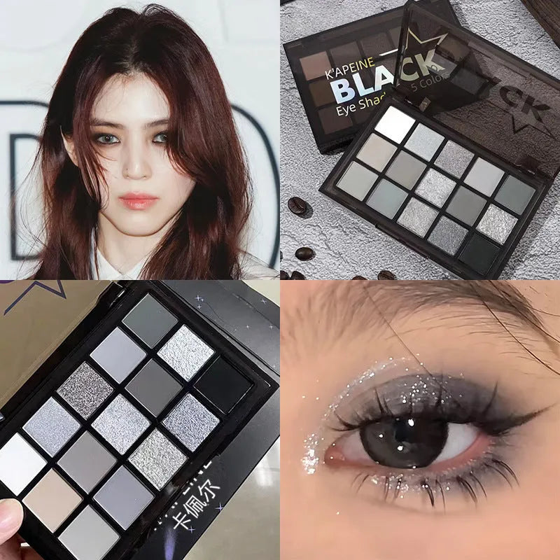 15-colour matte shimmer eye shadow palette with brown blue shades for smoky makeup