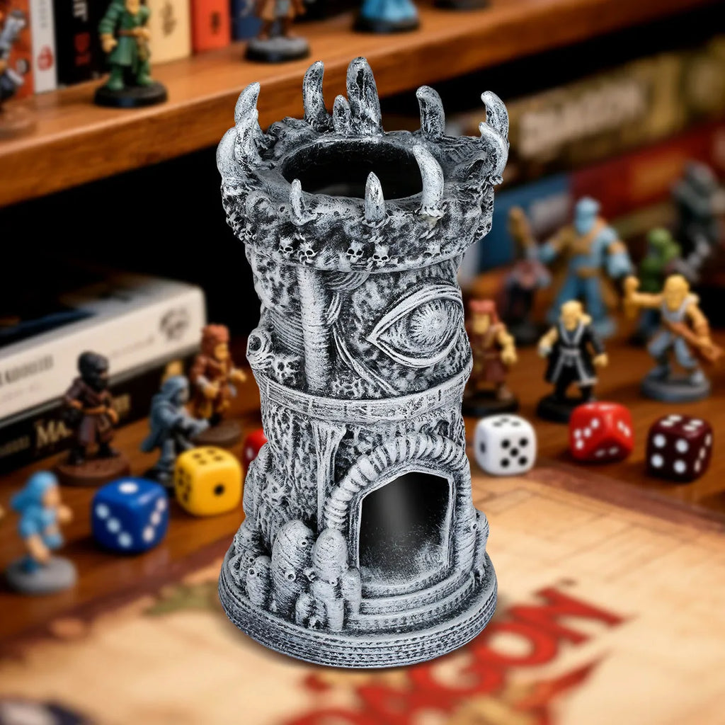 Fantasy-Themed Cyclops Beholder Dice Tower Grey Resin Craftsmanship 17cm Board Game Accessory for Role-Playing Multiplayer Gatherings Family Parties Gift