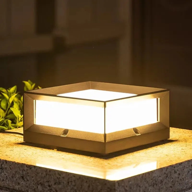 Aluminium outdoor solar column light mounted on a wall, shown in two available sizes.