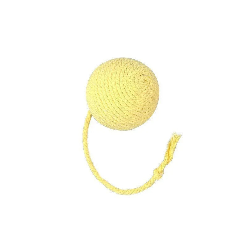 Cat toy ball with rope and bell in green, pink, purple, or yellow colour, small 3cm or medium 6cm size