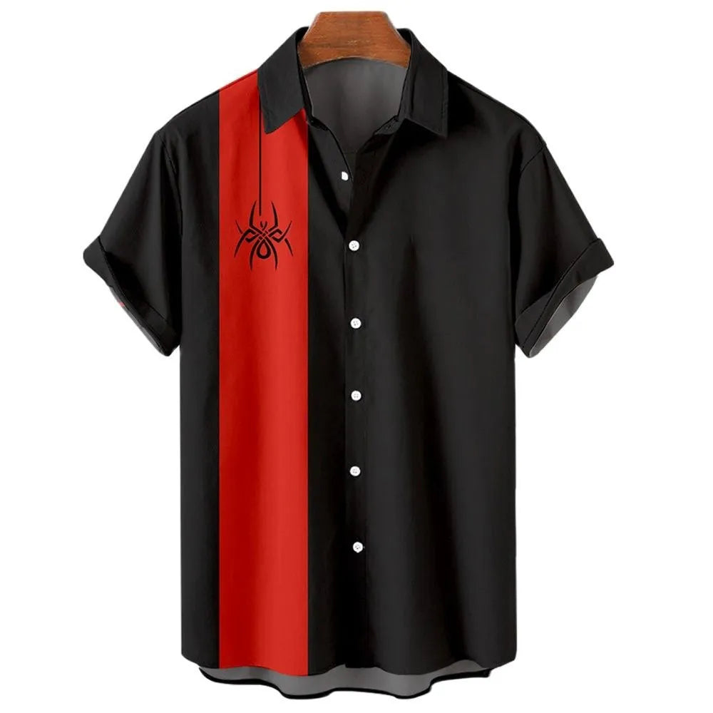A man's striped Hawaiian short-sleeve shirt in polyester, shown in one of the available colours.