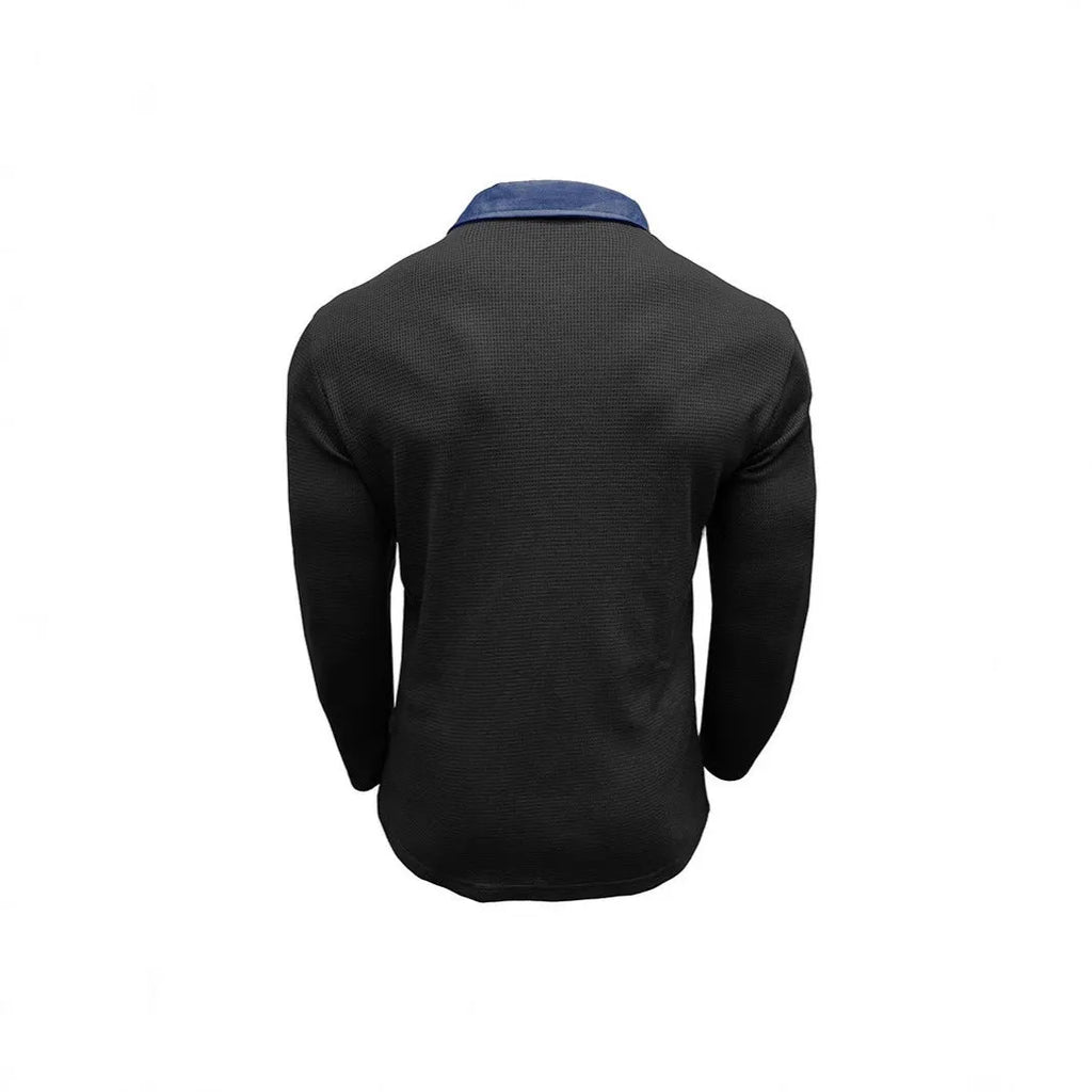 Men's long-sleeved waffle texture polo shirt with asymmetric design in available colours