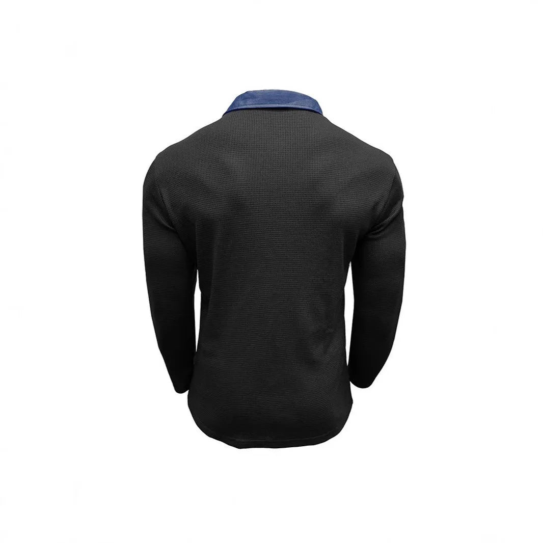 Men's long-sleeved waffle texture polo shirt with asymmetric design in available colours