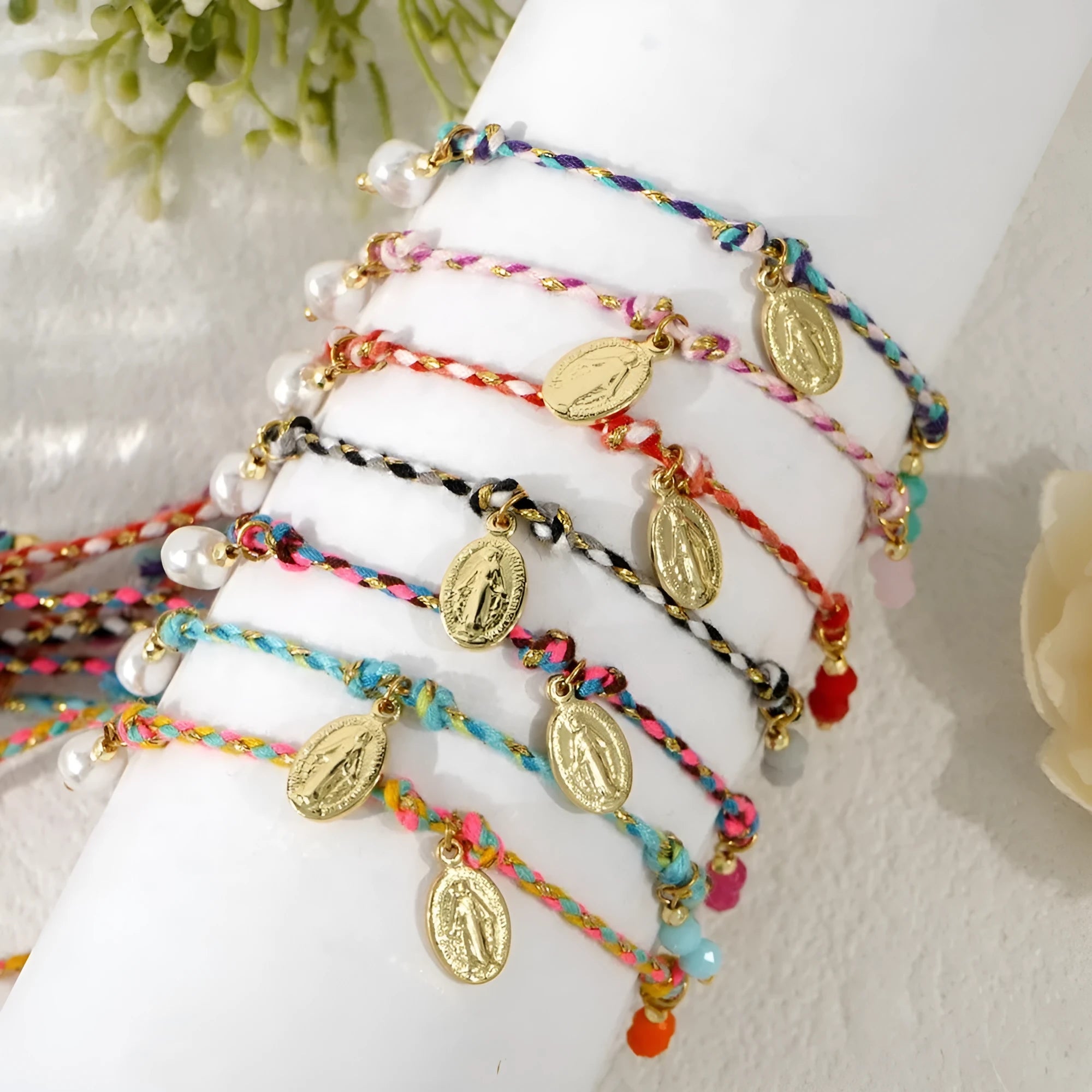 Colourful hand-woven braided rope bracelet in ethnic style for women with multiple colour options