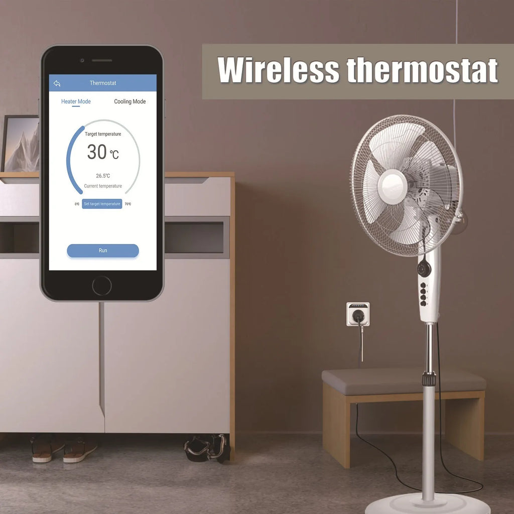 White Tuya temperature control smart socket with US 3-pin outlet and temperature sensor probe