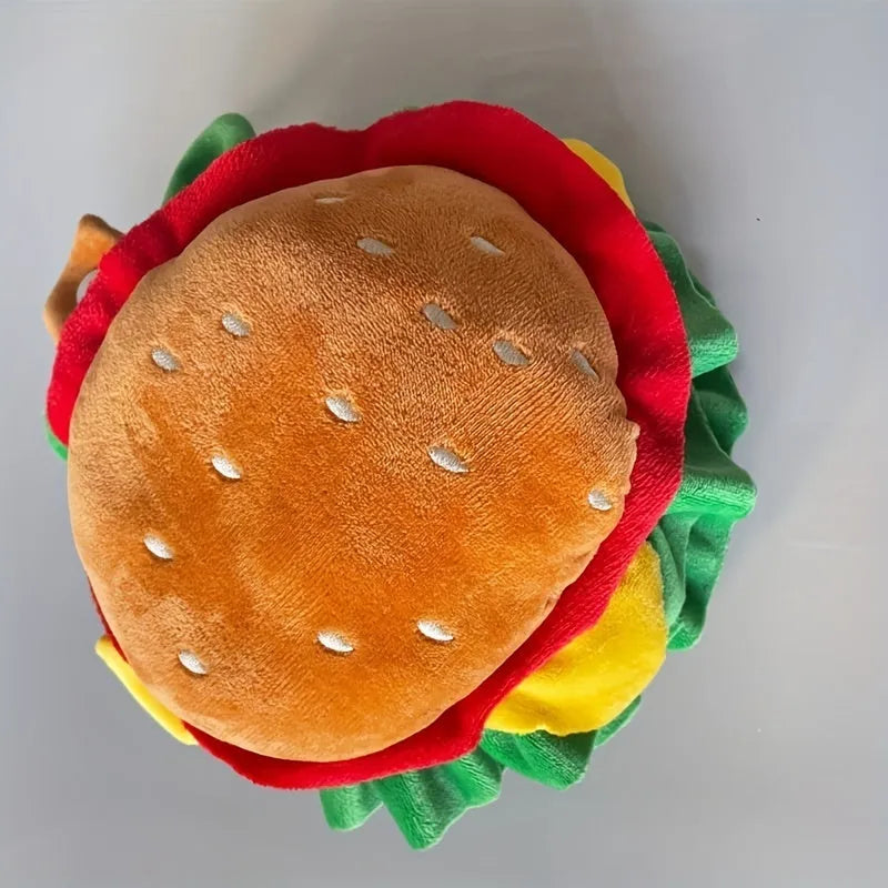 Cat wearing an adjustable burger-shaped conical headdress collar on a strap
