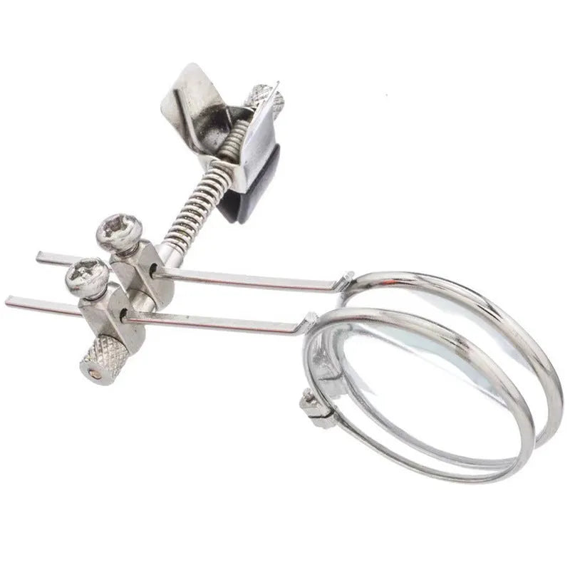Auxiliary reading glasses double clip with metal bracket and glass lens magnifier for hands-free close-up work