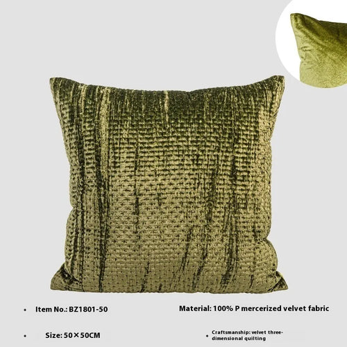 Antique style quilted cushion in mercerized velvet with feather velvet core, available in square and waist pillow sizes