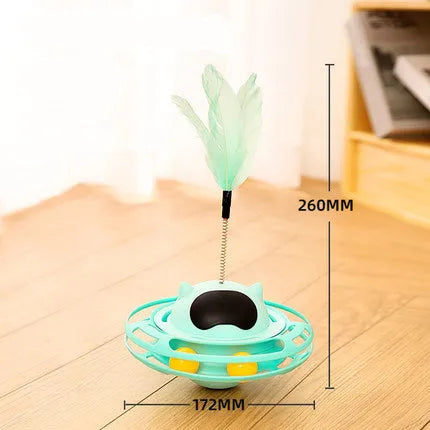 Pink automatic rotating cat toy with tumbler turntable design for self-play