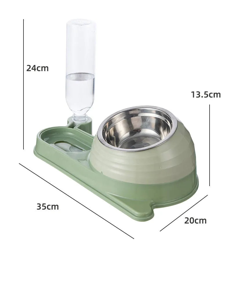 Elevated cat food bowl with automatic water dispenser in brown colour