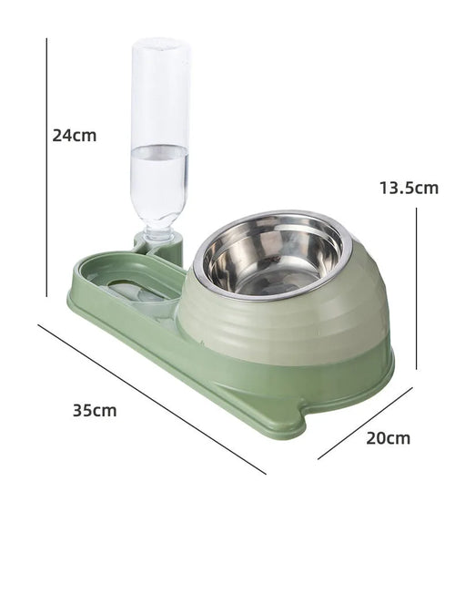 Elevated cat food bowl with automatic water dispenser in brown colour