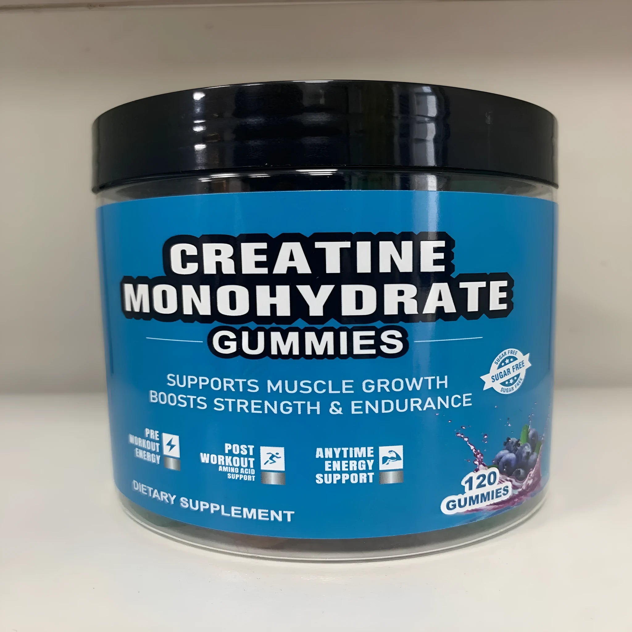 Bottle of raspberry flavoured creatine monohydrate gummies 120 pills