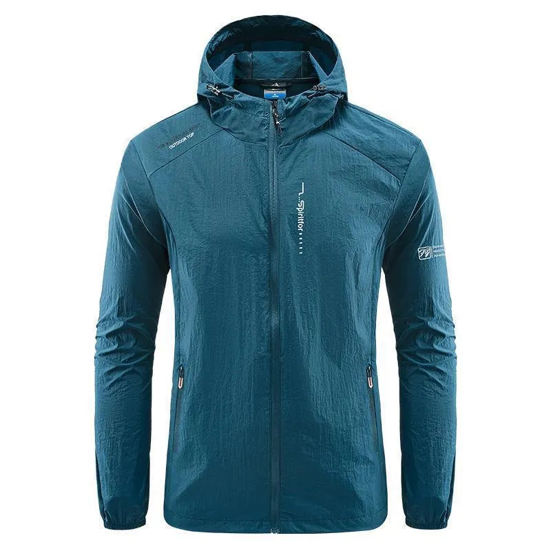 Men's lightweight hooded summer jacket in nylon fabric for sun protection, loose fit design