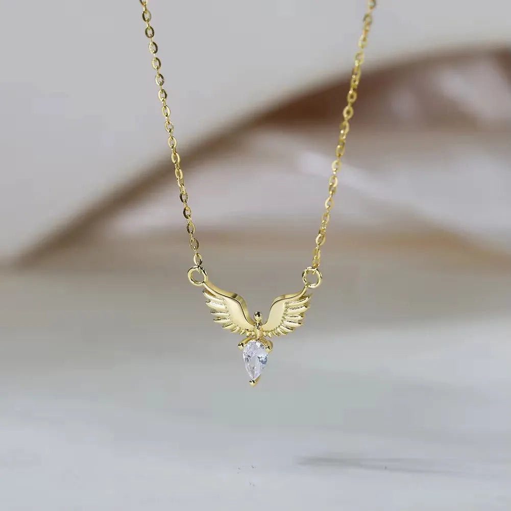 Silver eagle pendant necklace with adjustable O-ring chain in white gold or yellow gold electroplating