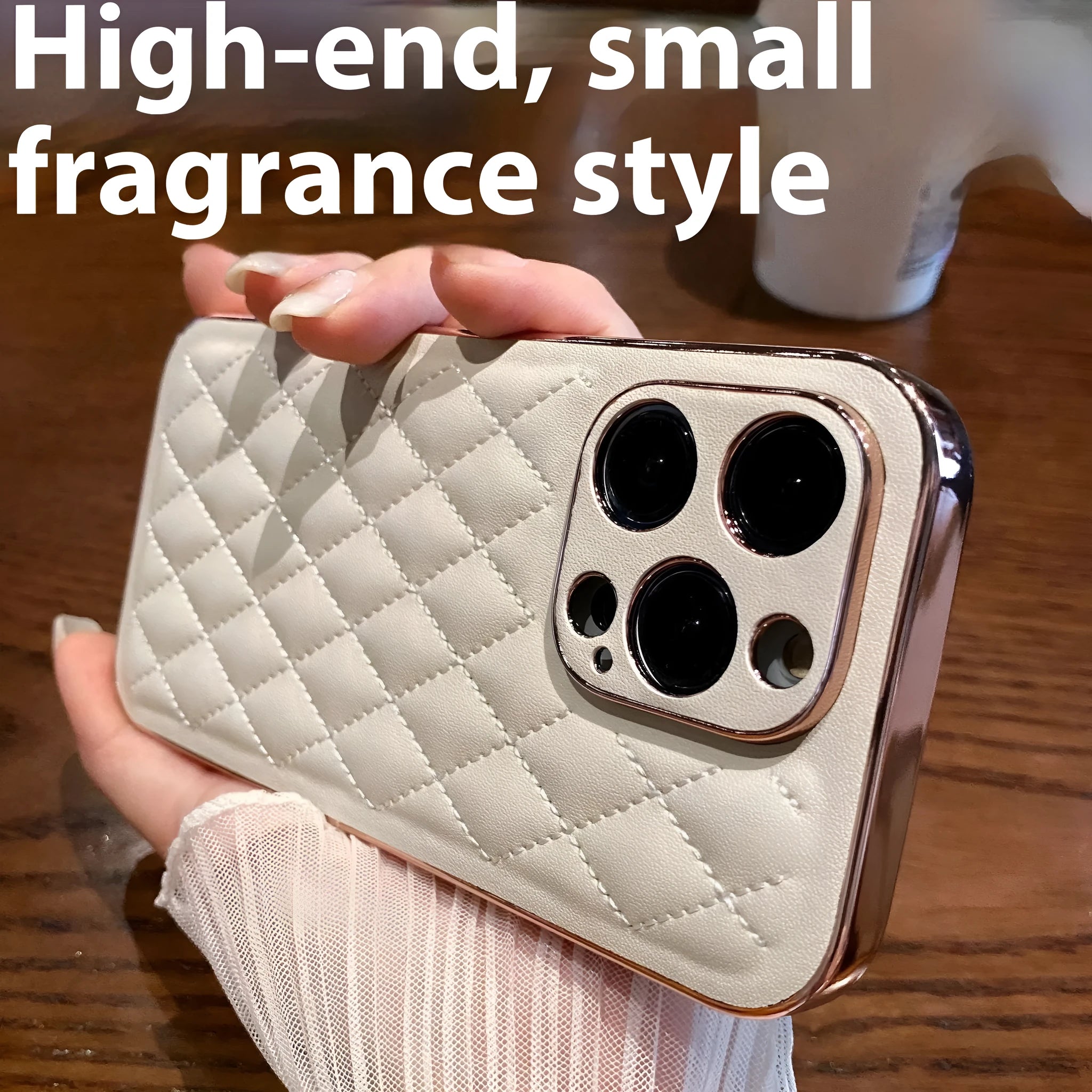 Diamond leather pattern drop-resistant phone case in milky white for iPhone 13 Pro Max