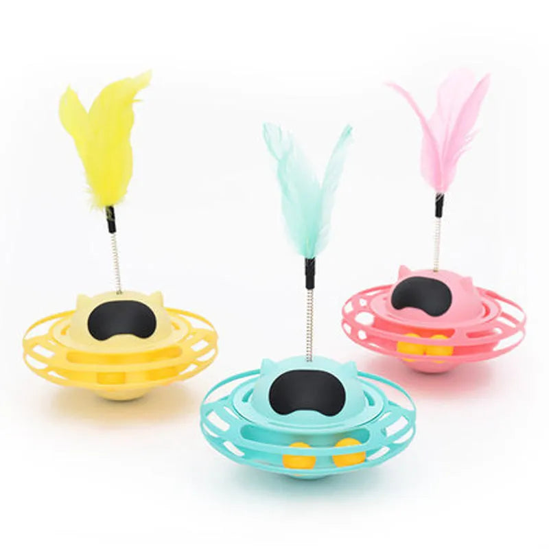 Pink automatic rotating cat toy with tumbler turntable design for self-play