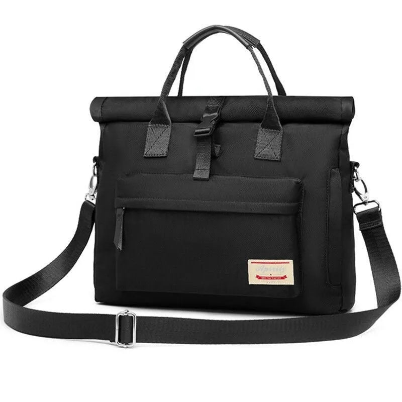 Shockproof anti-drop inner liner laptop bag in nylon, shown in beige gray, cherry blossom pink, and starry black colours.