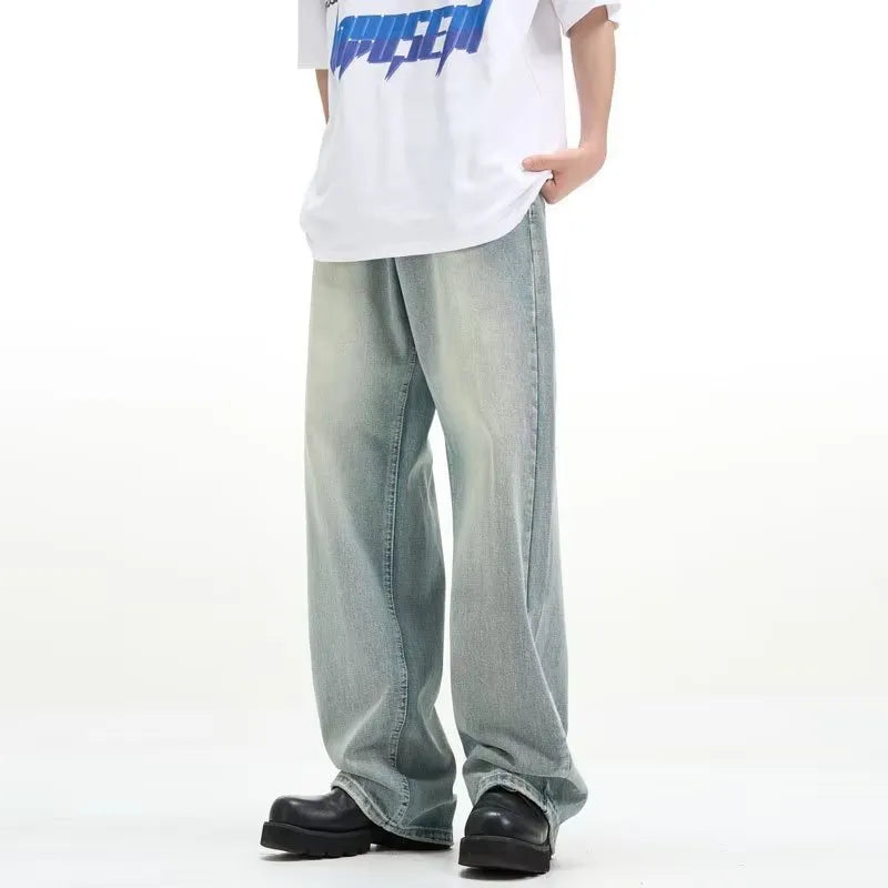 Blue rabbit fur retro casual trousers with a loose fit and elasticated waistband.