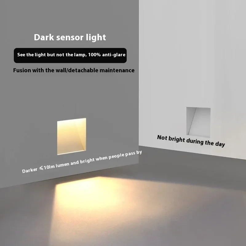 Frameless embedded LED induction floor lamp in sand black finish with aluminium alloy housing and motion sensor