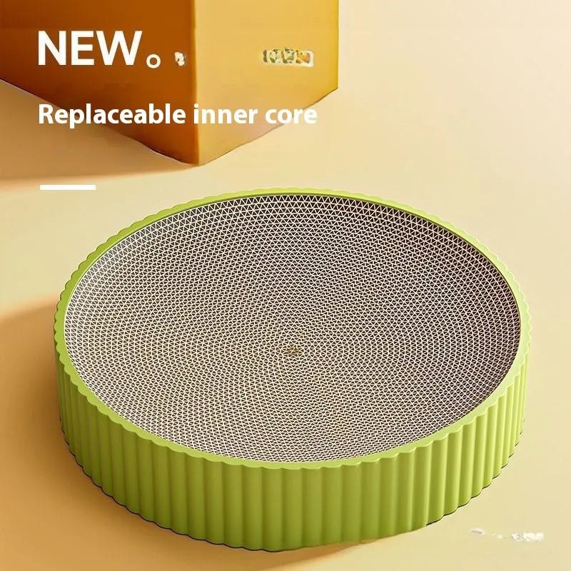 Green or white 55cm round cat scratching board with replaceable corrugated panels