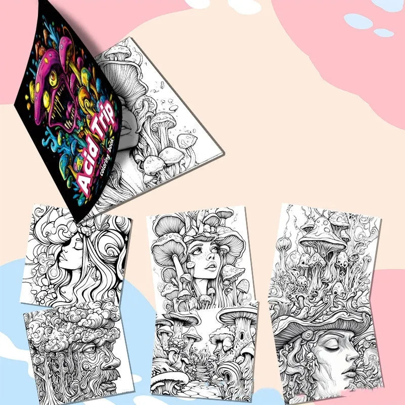 Acid tour colour cover painting book with 200mm length, open to show paper pages for drawing.