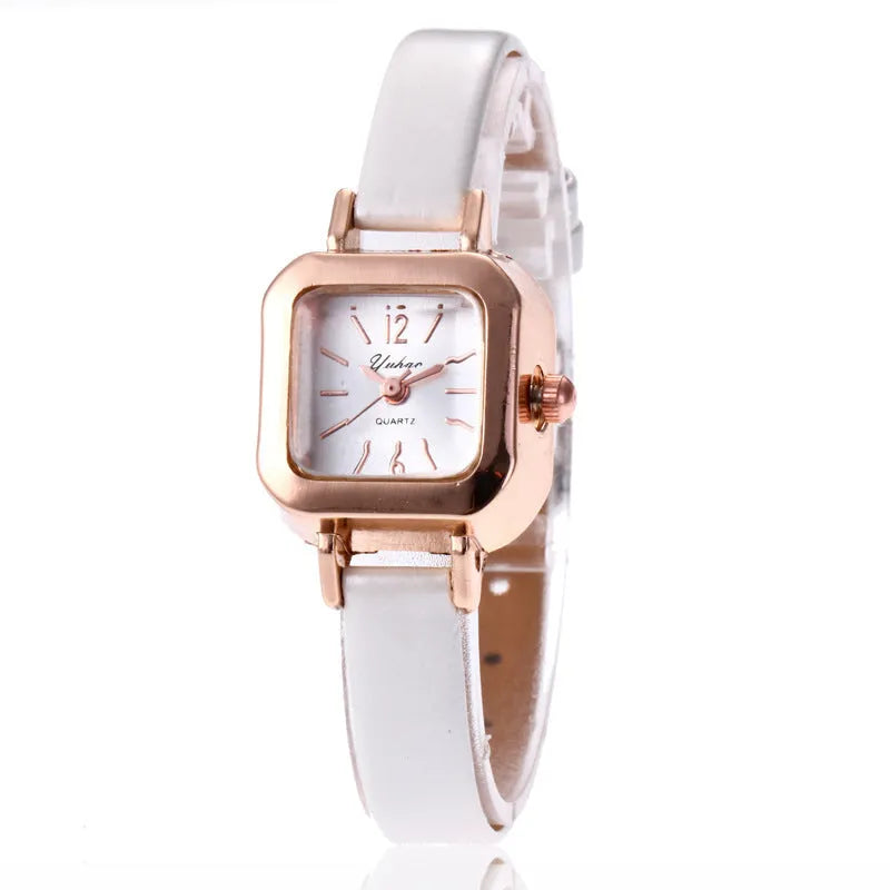 Women's fashion watch with 10mm thick alloy case in black, white, pink, or brown colour