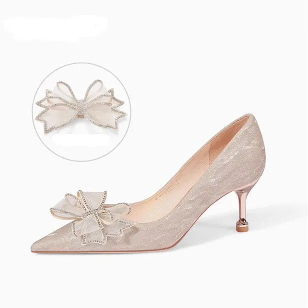 Champagne gold sequin women's stiletto high heel pump with crystal decoration