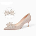 Champagne gold sequin women's stiletto high heel pump with crystal decoration