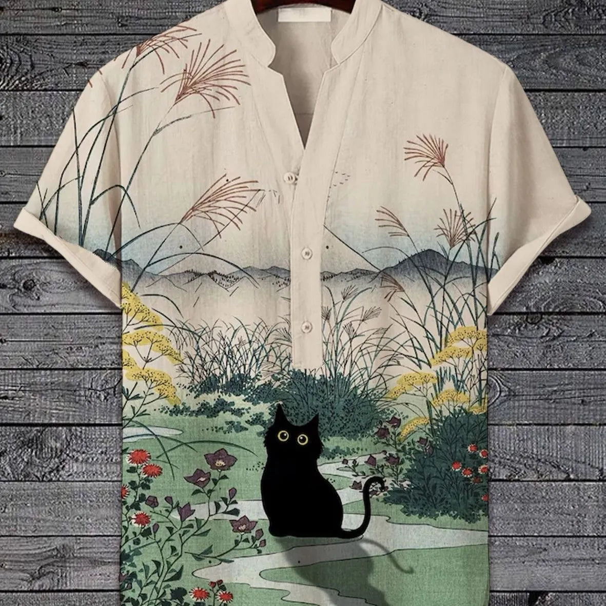 Men's short sleeve shirt with a detailed 3D digital animal graphic print on the front.