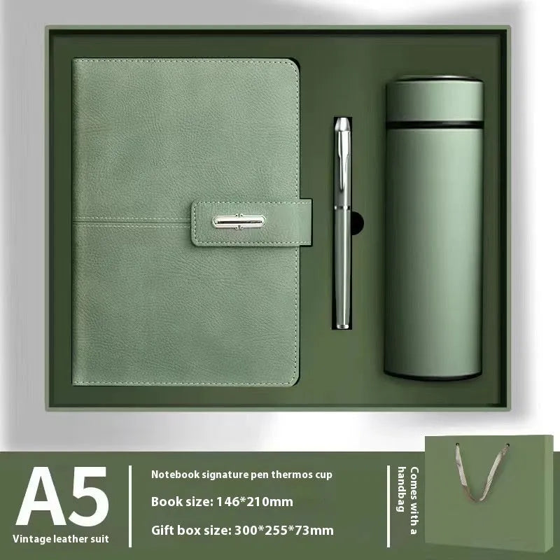 Customisable A5 notebook with PU leather cover in choice of colours, featuring wood-free paper.