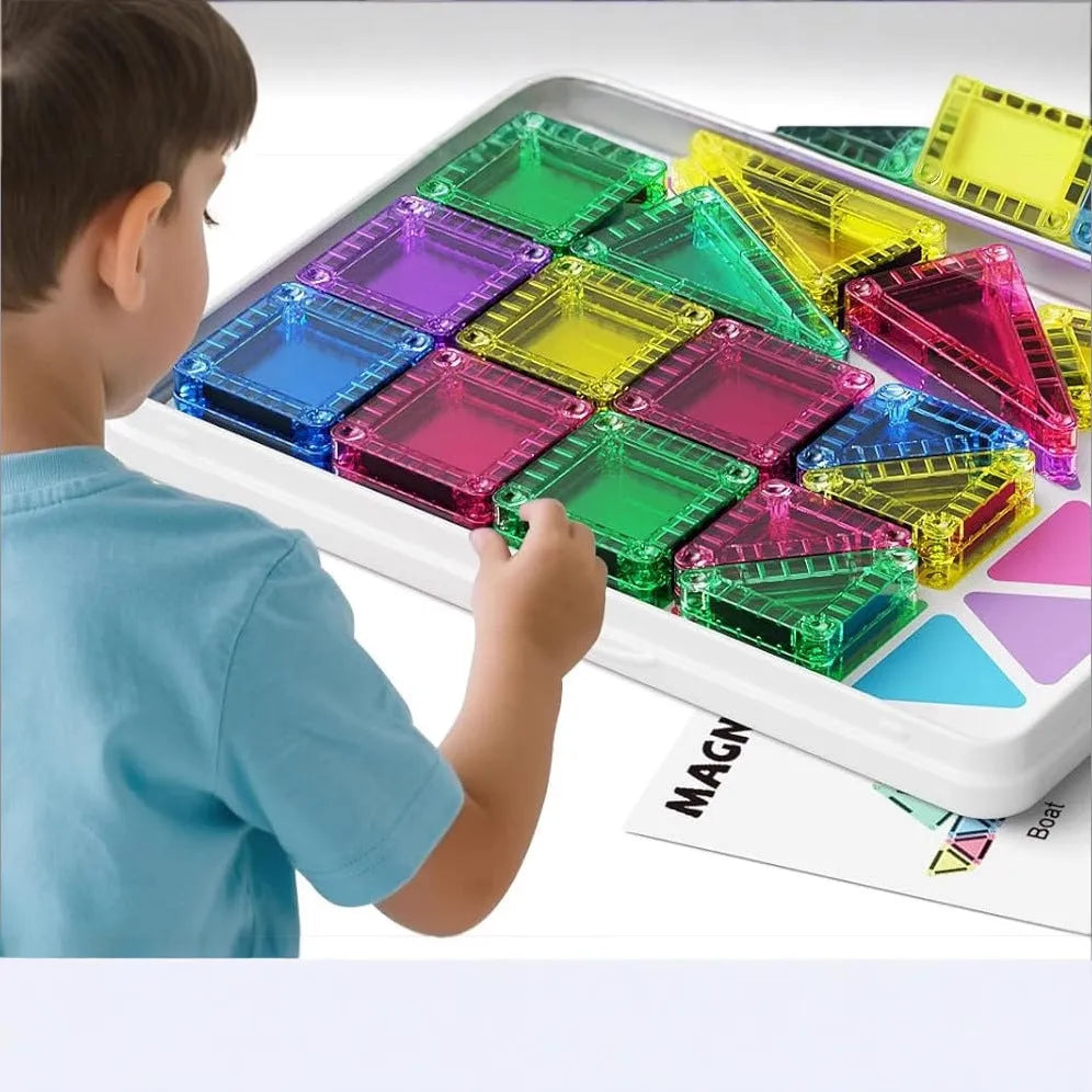Educational magnetic building blocks toy plastic portable sheets with 20 to 74 piece options for children