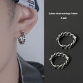 Men's silver-toned geometric copper earrings for hip hop style, shown in 10mm and 14mm sizes.