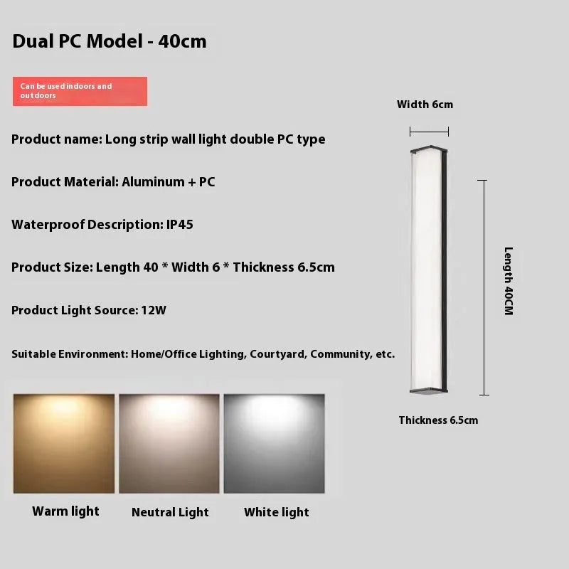 Modern outdoor wall lamp in simplicity style showing size options from 30cm to 120cm length