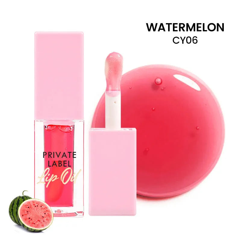 Six 6ML tubes of natural transparent women's lip gloss in fruit tints: Bird of Paradise, Cherry, Coral, Mango, Strawberry, Watermelon.