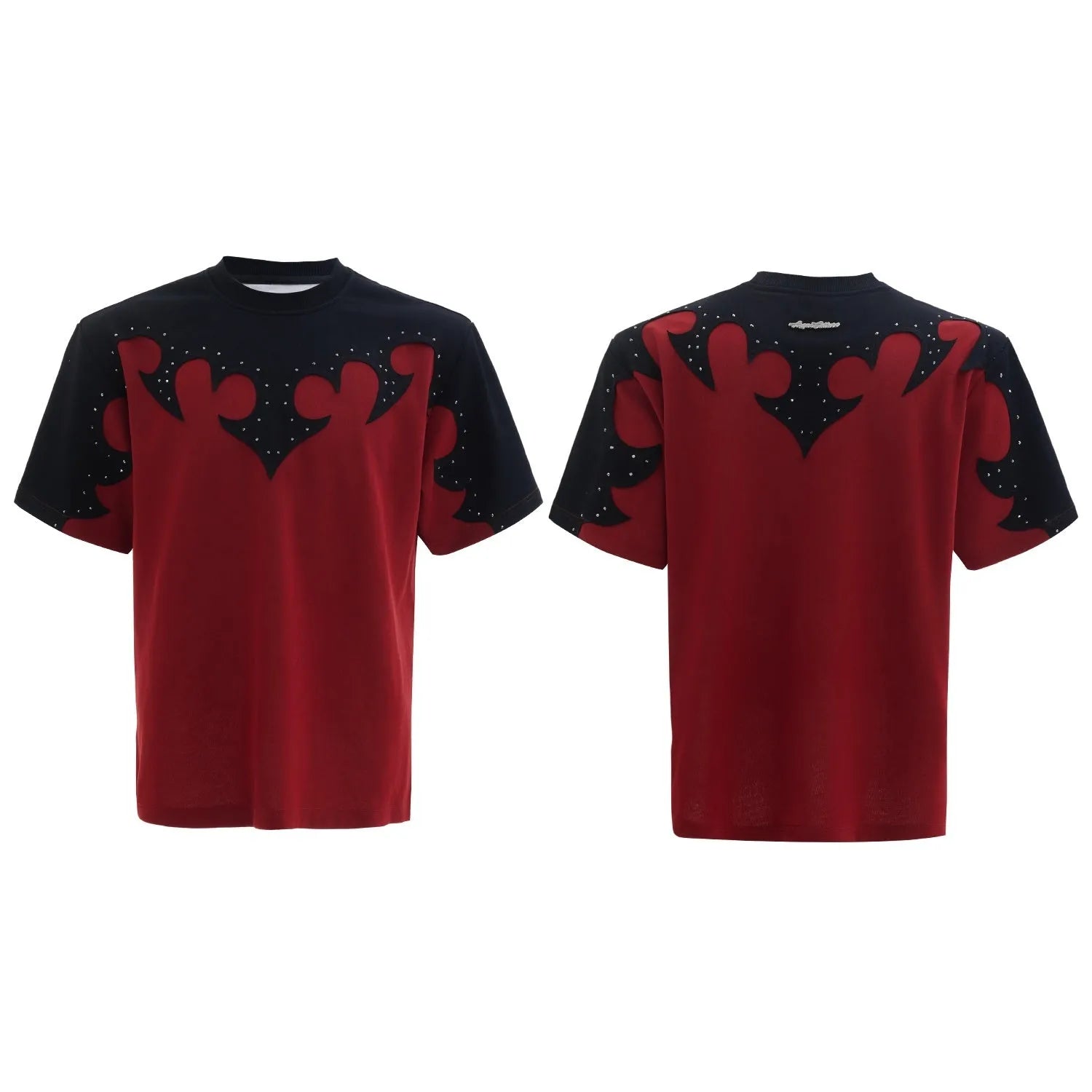 Men's grey t-shirt with 3D stitching and burnt flower rhinestone design on heavy cotton fabric