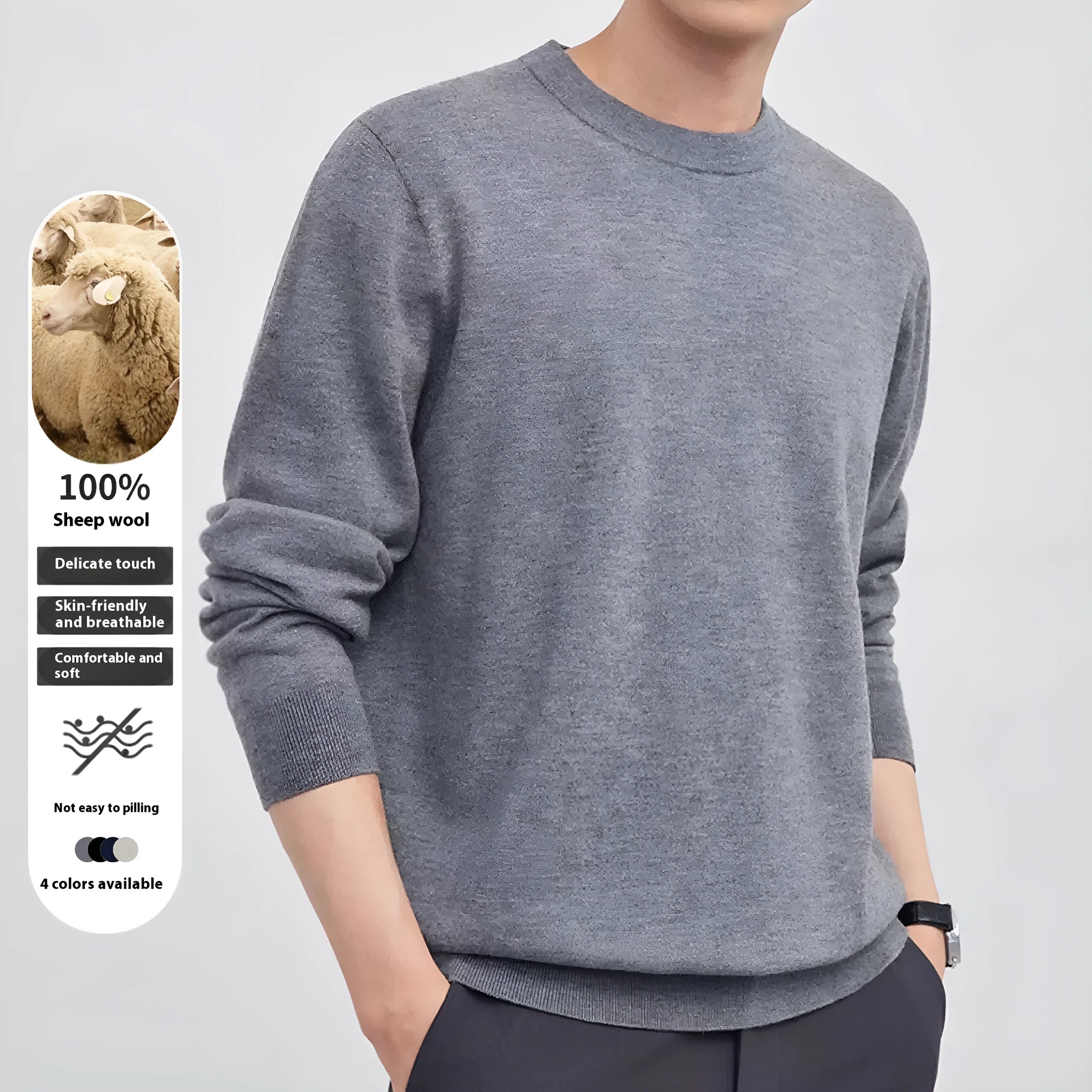 Men's regular fit wool pullover sweater in multiple colours for autumn and winter.