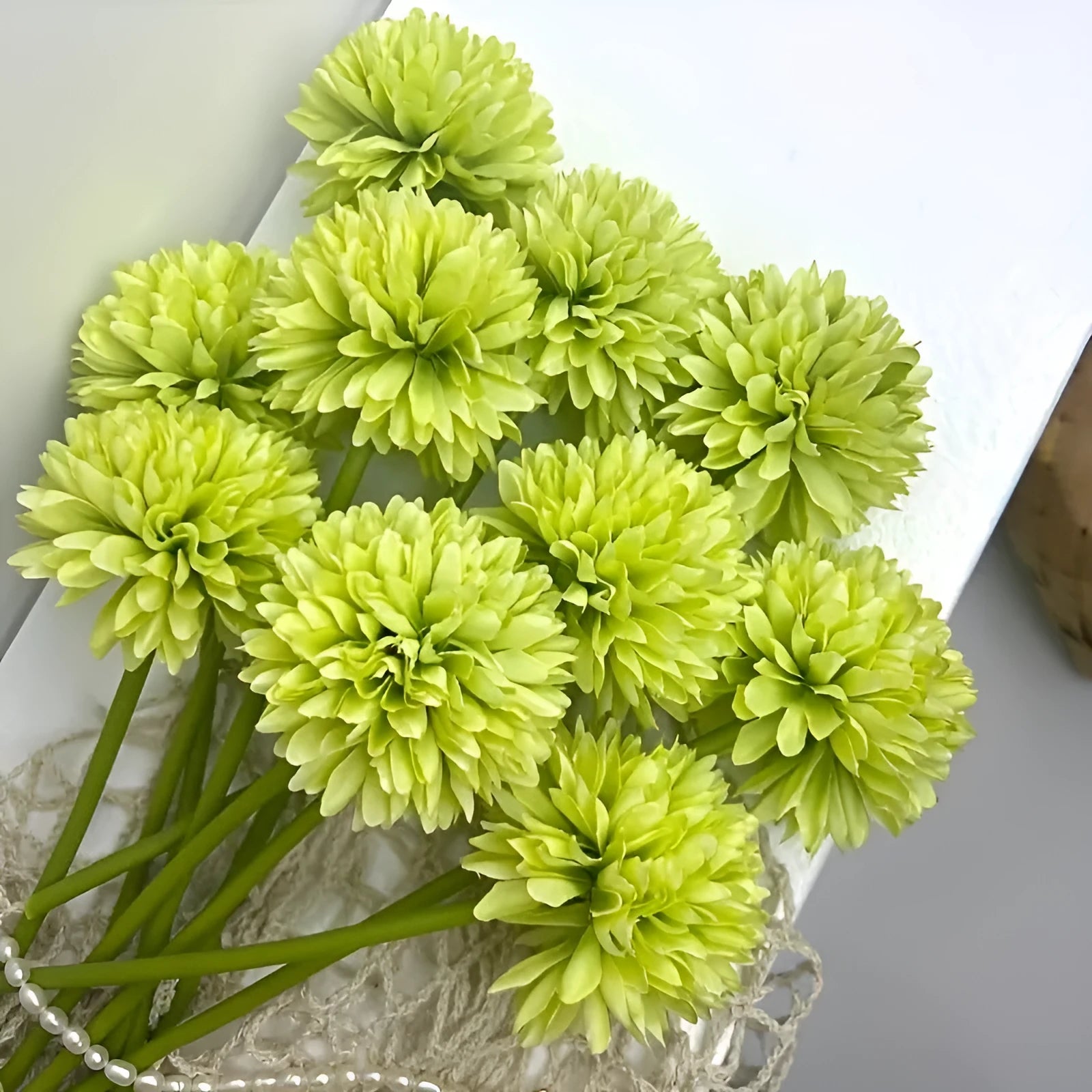 Silk artificial flower in dark green, 20cm tall desktop decoration