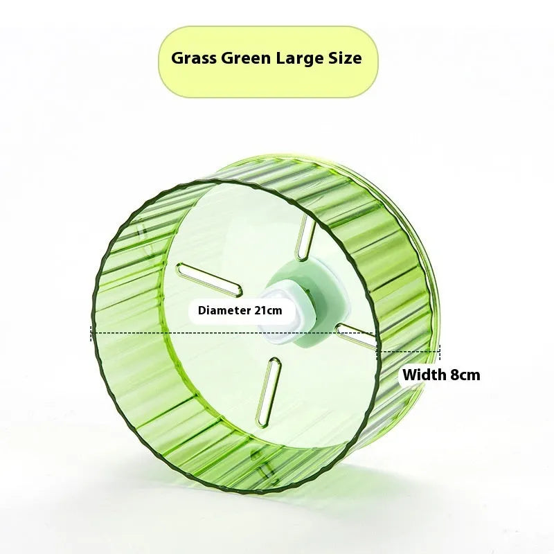 Plastic parrot exercise running wheel toy in green colour, showing 21cm diameter size