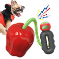 Green Apple-shaped dog chew toy with food dropping ball and textured molar surface