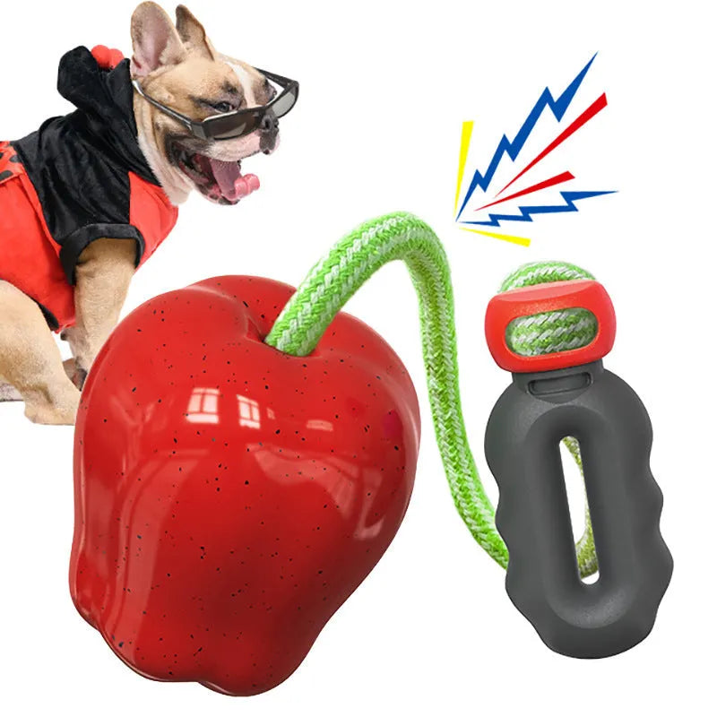 Green Apple-shaped dog chew toy with food dropping ball and textured molar surface
