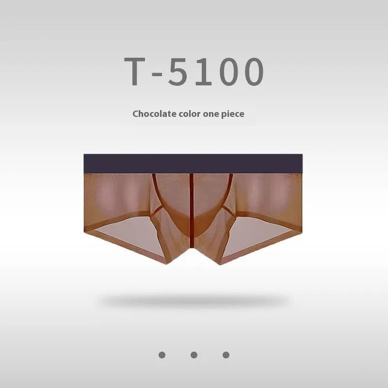 Men's seamless low waist underwear in ice silk fabric shown in chocolate colour on a white background