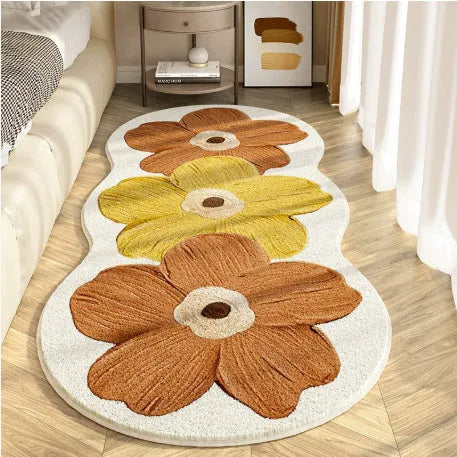 Colourful flower-shaped bedside blanket with floral print on a soft imitation cashmere texture